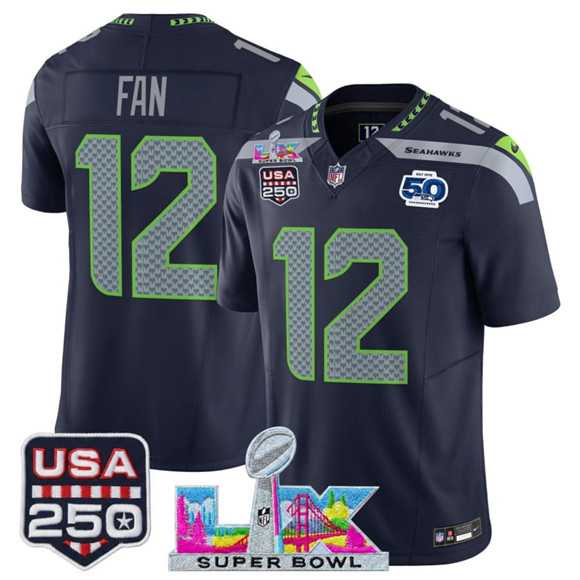 Men%27s Seattle Seahawks #12 Fan Navy 2025 F.U.S.E. Super Bowl LX Patch And 50th Season Patch Vapor Limited Football Stitched Jersey->seattle seahawks->NFL Jersey