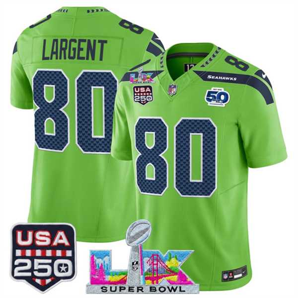 Men%27s Seattle Seahawks #80 Steve Largent Green 2025 F.U.S.E. Super Bowl LX Patch And 50th Season & USA 250%27 Patch Vapor Limited Stitched Jersey->seattle seahawks->NFL Jersey