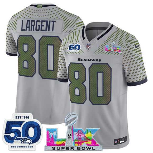 Men%27s Seattle Seahawks #80 Steve Largent Gray 2025 F.U.S.E. Super Bowl LX Patch And 50th Season Patch %27Rivalries%27 Vapor Limited Stitched Jersey->seattle seahawks->NFL Jersey