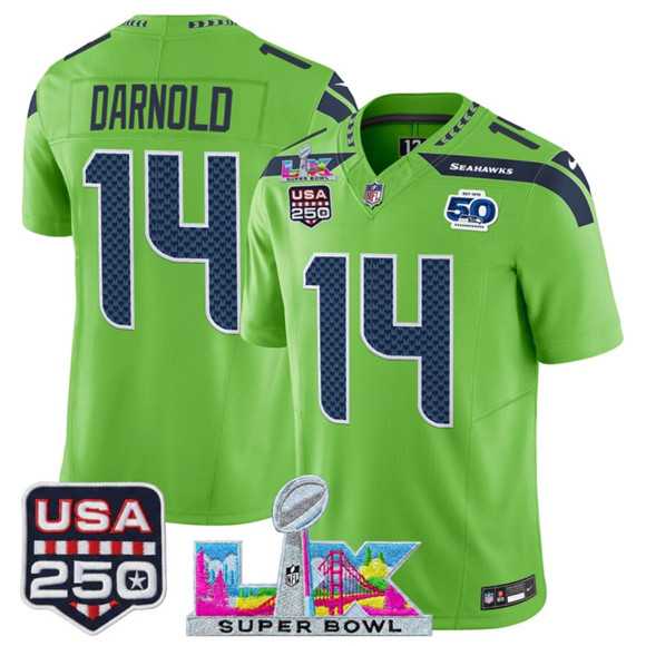Men%27s Seattle Seahawks #14 Sam Darnold Green 2025 F.U.S.E. Super Bowl LX Patch And 50th Season & USA 250%27 Patch Vapor Limited Stitched Jersey->seattle seahawks->NFL Jersey