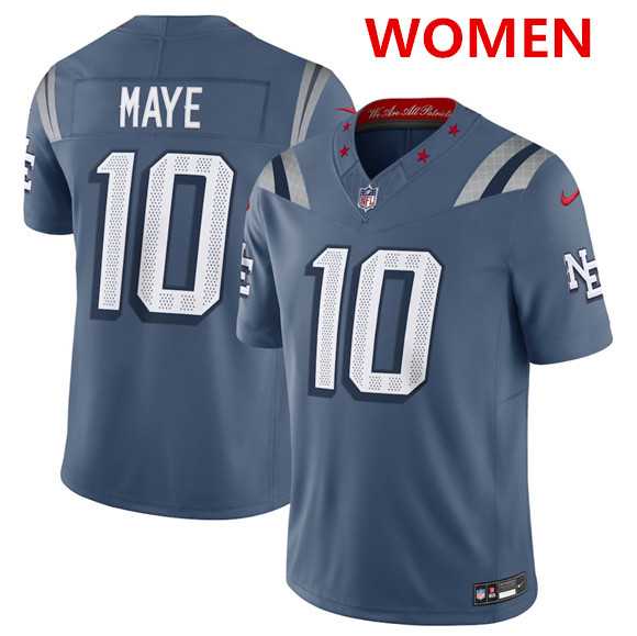 Women%27s New England Patriots #10 Drake Maye Storm Blue 2025 F.U.S.E %27Rivalries%27 Vapor Limited Stitched Jersey Dzhi->new england patriots->NFL Jersey