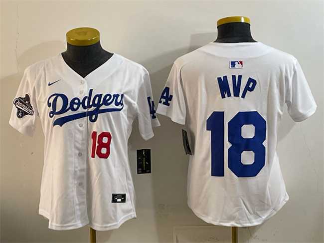 Women%27s Los Angeles Dodgers #18 MVP White 2025 World Series Champions Patch Limited Stitched Jersey Dzhi->mlb womens jerseys->MLB Jersey