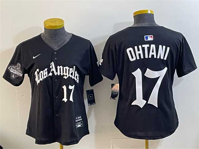 Women%27s Los Angeles Dodgers #17 Shohei Ohtani Black 2025 World Series Champions LA Gothic Edition Limited Stitched Jersey Dzhi->mlb womens jerseys->MLB Jersey