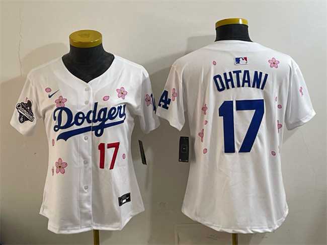 Women%27s Los Angeles Dodgers #17 Shohei Ohtani White 2025 World Series Champions Patch Tokyo Series Limited Stitched Jersey Dzhi->mlb womens jerseys->MLB Jersey