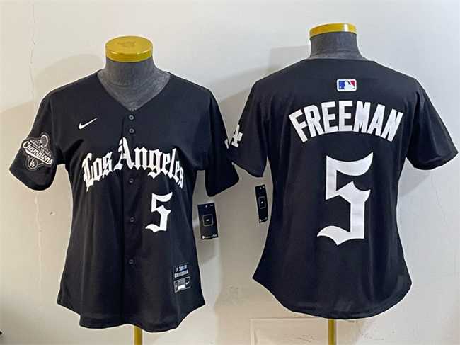 Women%27s Los Angeles Dodgers #5 Freddie Freeman Black 2025 World Series Champions LA Gothic Edition Limited Stitched Jersey Dzhi->toronto blue jays->MLB Jersey