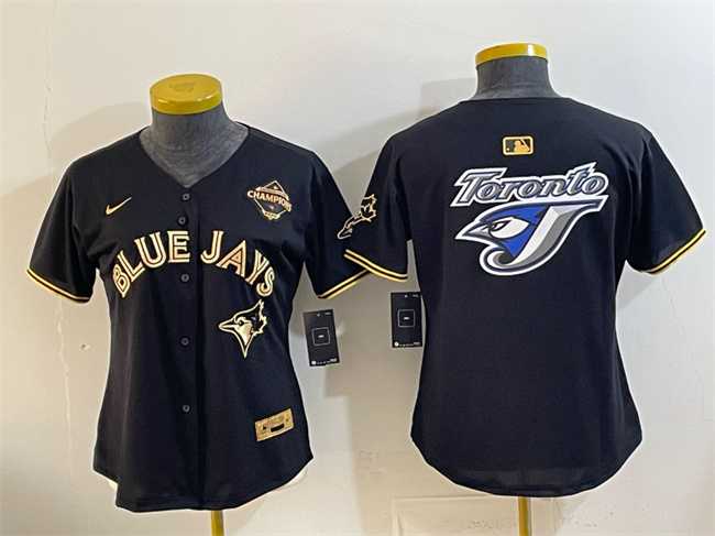 Women%27s Toronto Blue Jays Team Big Logo Black Gold 2025 American League Champions Limited Stitched Jersey Dzhi->mlb womens jerseys->MLB Jersey