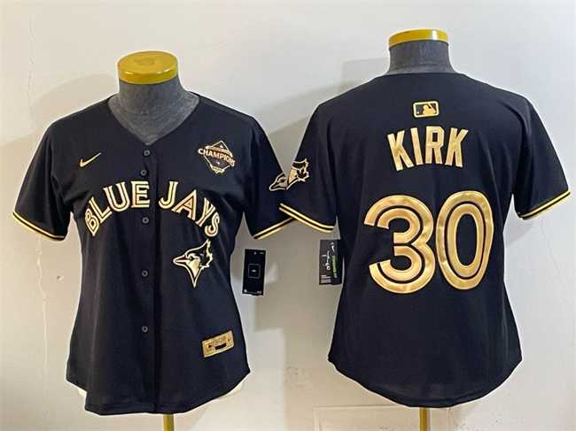 Women%27s Toronto Blue Jays #30 Alejandro Kirk Black Gold 2025 American League Champions Limited Stitched Jersey Dzhi->mlb womens jerseys->MLB Jersey