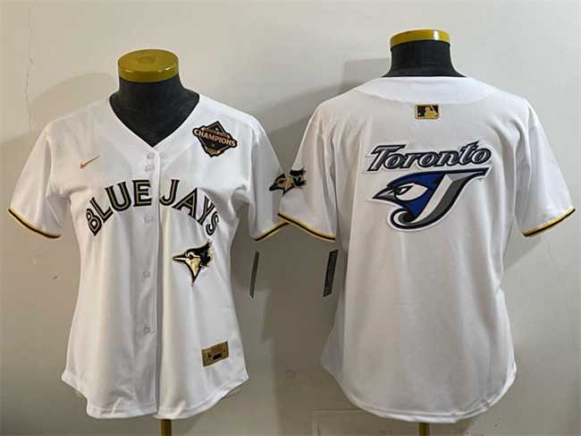 Women%27s Toronto Blue Jays Team Big Logo White Gold 2025 American League Champions Limited Stitched Jersey Dzhi->mlb womens jerseys->MLB Jersey