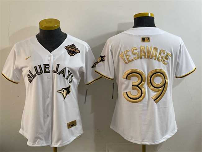 Women%27s Toronto Blue Jays #39 Trey Yesavage White Gold 2025 American League Champions Limited Stitched Jersey Dzhi->mlb womens jerseys->MLB Jersey