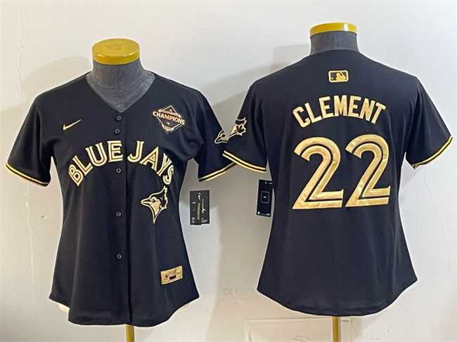 Women%27s Toronto Blue Jays #22 Ernie Clement Black Gold 2025 American League Champions Limited Stitched Jersey Dzhi->mlb womens jerseys->MLB Jersey