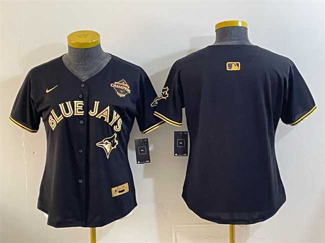Women%27s Toronto Blue Jays Blank Black Gold 2025 American League Champions Limited Stitched Jersey Dzhi->mlb womens jerseys->MLB Jersey