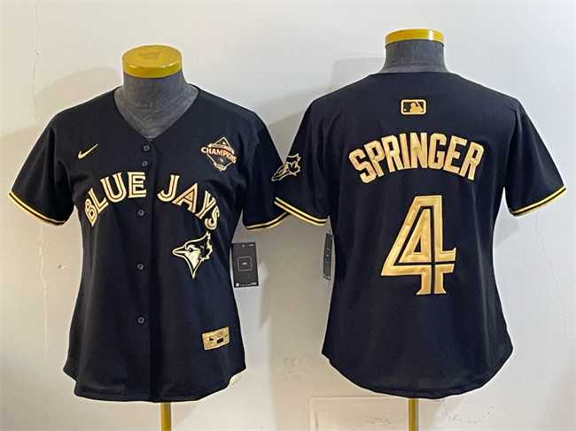 Women%27s Toronto Blue Jays #4 George Springer Black Gold 2025 American League Champions Limited Stitched Jersey Dzhi->mlb womens jerseys->MLB Jersey