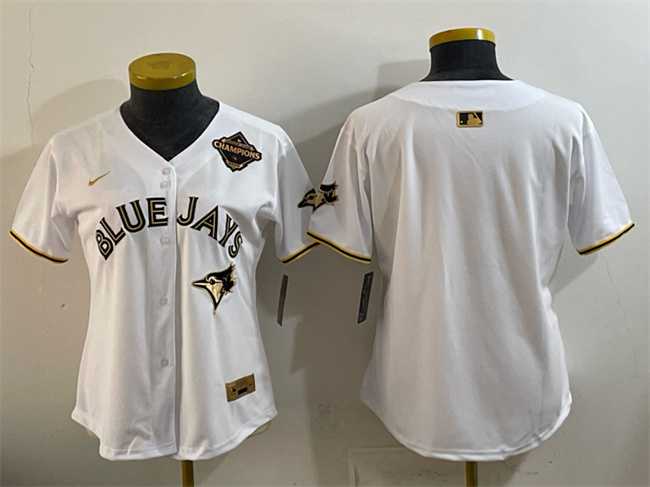 Women%27s Toronto Blue Jays Blank White Gold 2025 American League Champions Limited Stitched Jersey Dzhi->mlb womens jerseys->MLB Jersey