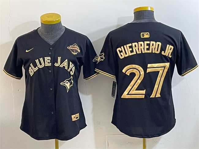 Women%27s Toronto Blue Jays #27 Vladimir Guerrero Jr. Black Gold 2025 American League Champions Limited Stitched Jersey Dzhi->mlb womens jerseys->MLB Jersey