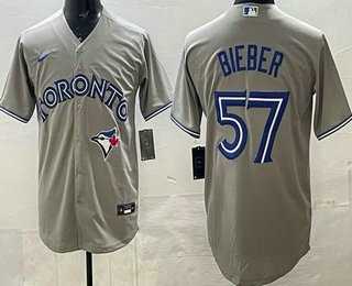 Men%27s Toronto Blue Jays #57 Shane Bieber Gray Cool Base Jersey->toronto blue jays->MLB Jersey