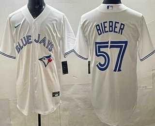 Men%27s Toronto Blue Jays #57 Shane Bieber White Cool Base Jersey->toronto blue jays->MLB Jersey