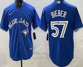 Men%27s Toronto Blue Jays #57 Shane Bieber Blue Cool Base Jersey->toronto blue jays->MLB Jersey