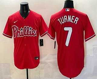Men%27s Philadelphia Phillies #7 Trea Turner Red Cool Base Stitched Jersey->los angeles dodgers->MLB Jersey