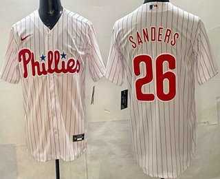 Men%27s Philadelphia Phillies #26 Miles Sanders White Cool Base Jersey->philadelphia phillies->MLB Jersey
