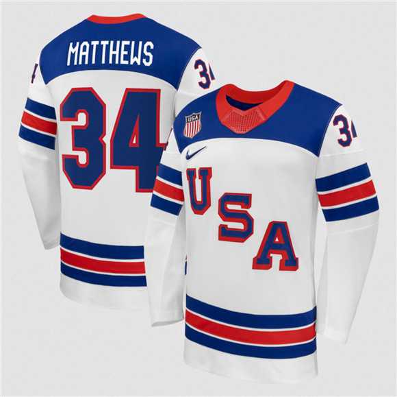 Men%27s USA #34 Auston Matthews White 2026 Stitched Jersey Dzhi->olympics usa jerseys->NHL Jersey