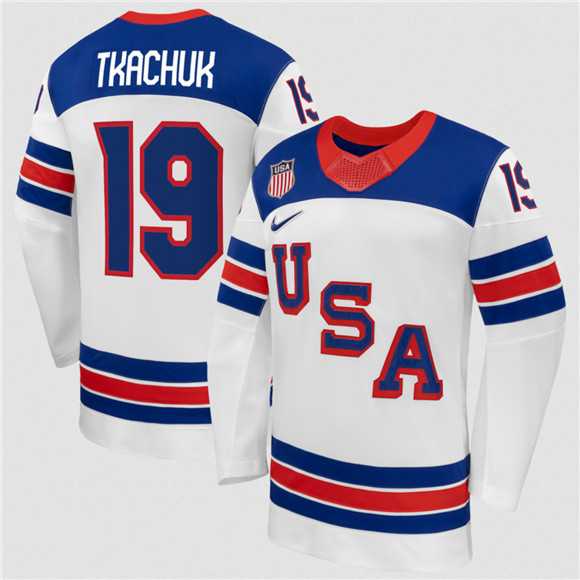 Men%27s USA #19 Matthew Tkachuk White 2026 Stitched Jersey Dzhi->olympics usa jerseys->NHL Jersey
