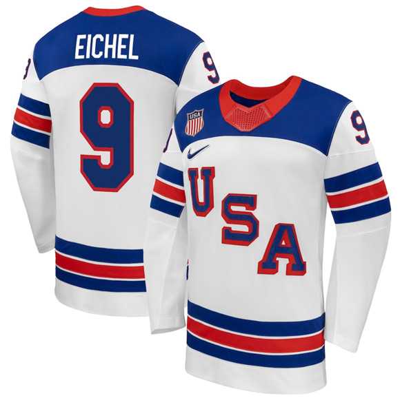 Men%27s USA #9 Jack Eichel White 2026 Stitched Jersey Dzhi->tampa bay lightning->NHL Jersey