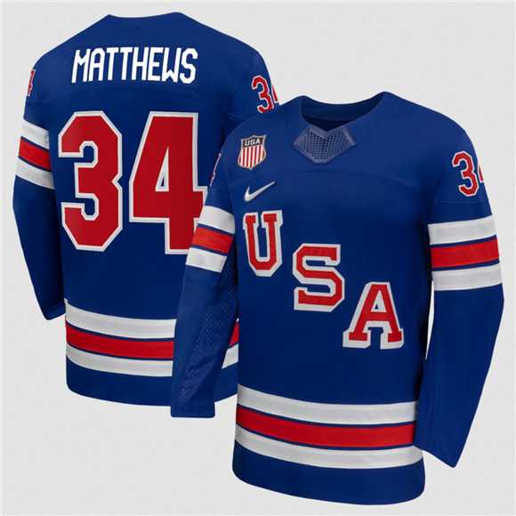 Men%27s USA #34 Auston Matthews Royal 2026 Stitched Jersey Dzhi->olympics usa jerseys->NHL Jersey