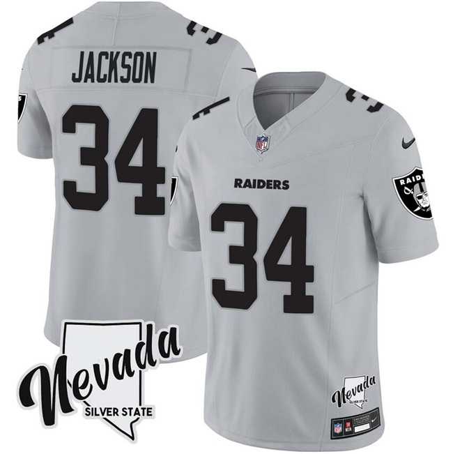 Men%27s Las Vegas Raiders #34 Bo Jackson Gray F.U.S.E. With Nevada Silver Stat Patch Vapor Limited Stitched Jersey Dzhi->indianapolis colts->NFL Jersey