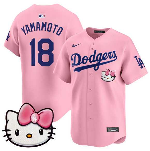 Men%27s Los Angeles Dodgers #18 Yoshinobu Yamamoto Pink 2025 Hello Kitty Vapor Limited Stitched Jersey Dzhi->los angeles dodgers->MLB Jersey