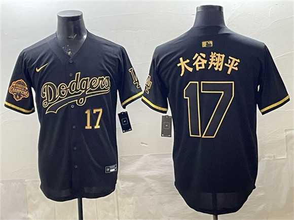 Men%27s Los Angeles Dodgers #17 Shohei Ohtani Black Gold 2025 Back to Back Champions Patch Limited Stitched Jersey Dzhi->los angeles dodgers->MLB Jersey