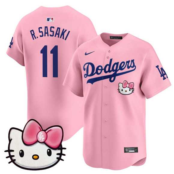 Men%27s Los Angeles Dodgers #11 Roki Sasaki Pink 2025 Hello Kitty Vapor Limited Stitched Jersey Dzhi->los angeles dodgers->MLB Jersey