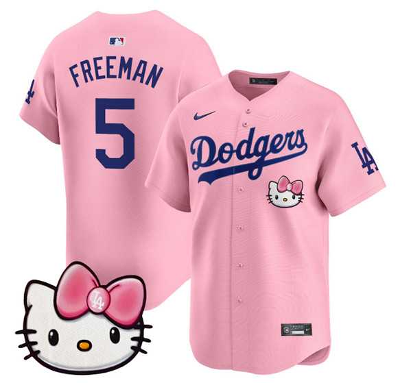 Men%27s Los Angeles Dodgers #5 Freddie Freeman Pink 2025 Hello Kitty Vapor Limited Stitched Jersey Dzhi->los angeles dodgers->MLB Jersey