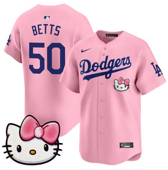 Men%27s Los Angeles Dodgers #50 Mookie Betts Pink 2025 Hello Kitty Vapor Limited Stitched Jersey Dzhi->los angeles dodgers->MLB Jersey