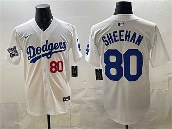 Men%27s Los Angeles Dodgers #80 Emmet Sheehan White 2025 World Series Champions Patch Limited Stitched Jersey Dzhi->los angeles dodgers->MLB Jersey