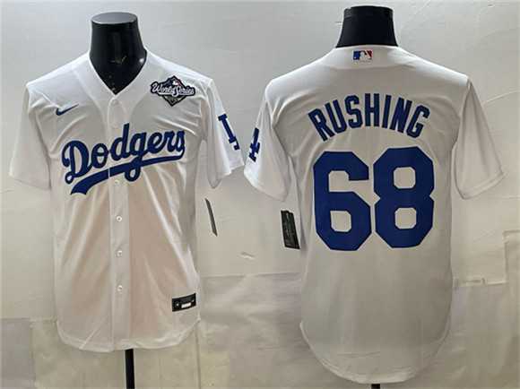 Men%27s Los Angeles Dodgers #68 Dalton Rushing White 2025 World Series Patch Cool Base Stitched Jersey Dzhi->los angeles dodgers->MLB Jersey