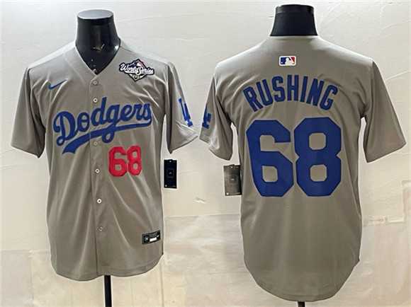 Men%27s Los Angeles Dodgers #68 Dalton Rushing Gray 2025 World Series Patch Limited Stitched Jersey Dzhi->los angeles dodgers->MLB Jersey