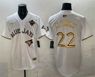 Men%27s Toronto Blue Jays #22 Ernie Clement White Gold 2025 American League Champions Limited Stitched Jersey Dzhi->toronto blue jays->MLB Jersey