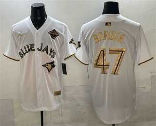 Men%27s Toronto Blue Jays #47 Addison Barger White Gold 2025 American League Champions Limited Stitched Jersey Dzhi->toronto blue jays->MLB Jersey
