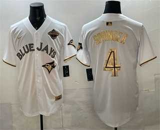 Men%27s Toronto Blue Jays #4 George Springer White Gold 2025 American League Champions Limited Stitched Jersey Dzhi->new york yankees->MLB Jersey