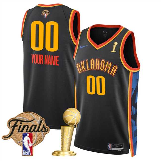 Men%27s Oklahoma City Thunder Active Player Custom Black 2025 Finals Patch And Finals Champions Patch City Edition Stitched Basketball Jersey->customized nba jersey->Custom Jersey
