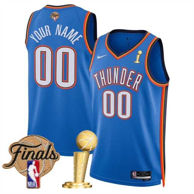 Men%27s Oklahoma City Thunder Active Player Custom Blue 2025 Finals Patch And Finals Champions Patch Icon Edition Stitched Basketball Jersey->customized nba jersey->Custom Jersey