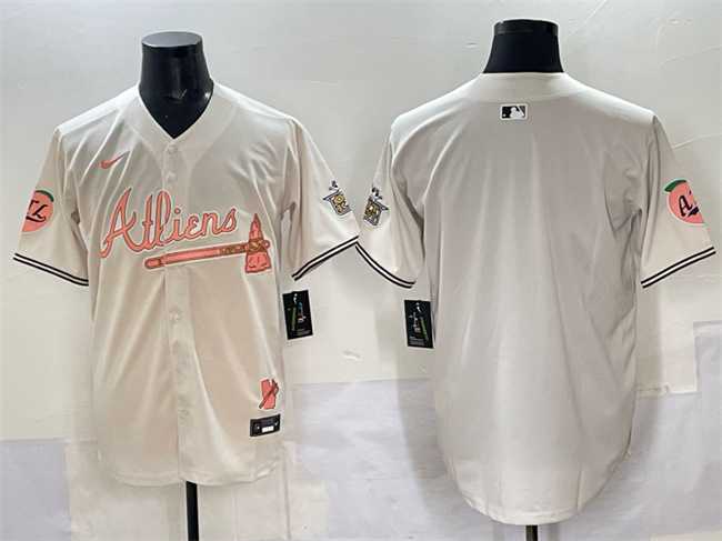 Men%27s Atlanta Braves Blank Cream 2024 Atliens & Peach With Outkast Patch Vapor Limited Stitched Jersey->boston red sox->MLB Jersey