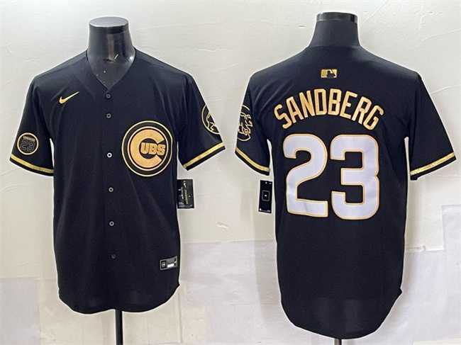 Men%27s Chicago Cubs #23 Ryne Sandberg Black Gold %27Ryne Sandberg Tribute%27 Vapor Limited V2 Stitched Jersey->detroit tigers->MLB Jersey