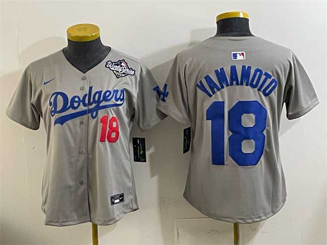 Youth Los Angeles Dodgers #18 Yoshinobu Yamamoto Grey 2025 World Series Patch Limited Stitched Jersey->mlb youth jerseys->MLB Jersey