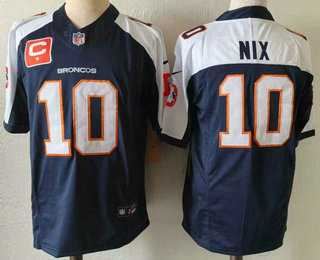 Men%27s Denver Broncos #10 Bo Nix Navy Blue C Patch Thanksgiving FUSE Vapor Jersey->nfl just don shorts->NFL Jersey