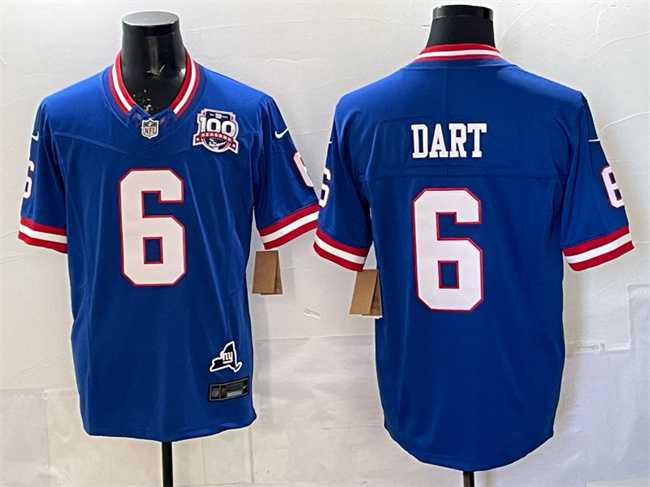 Men%27s New York Giants #6 Jaxson Dart Royal 2025 Draft F.U.S.E. 100th Season & State Patch Vapor Limited Stitched Jersey->denver broncos->NFL Jersey