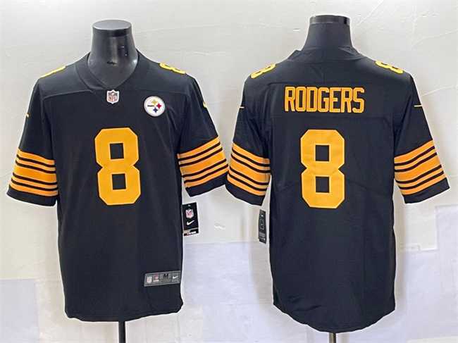 Men%27s Pittsburgh Steelers #8 Aaron Rodgers Black 2025 Color Rush Vapor Limited Stitched Jersey->denver broncos->NFL Jersey