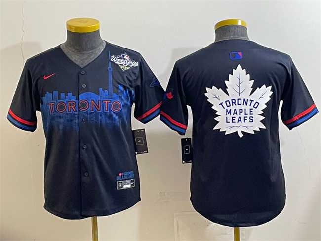 Youth Toronto Blue Jays & Leafs Navy 2025 World Series City Connect With White Leafs Logo Limited Stitched Baseball Jersey->olympics canada jerseys->NHL Jersey