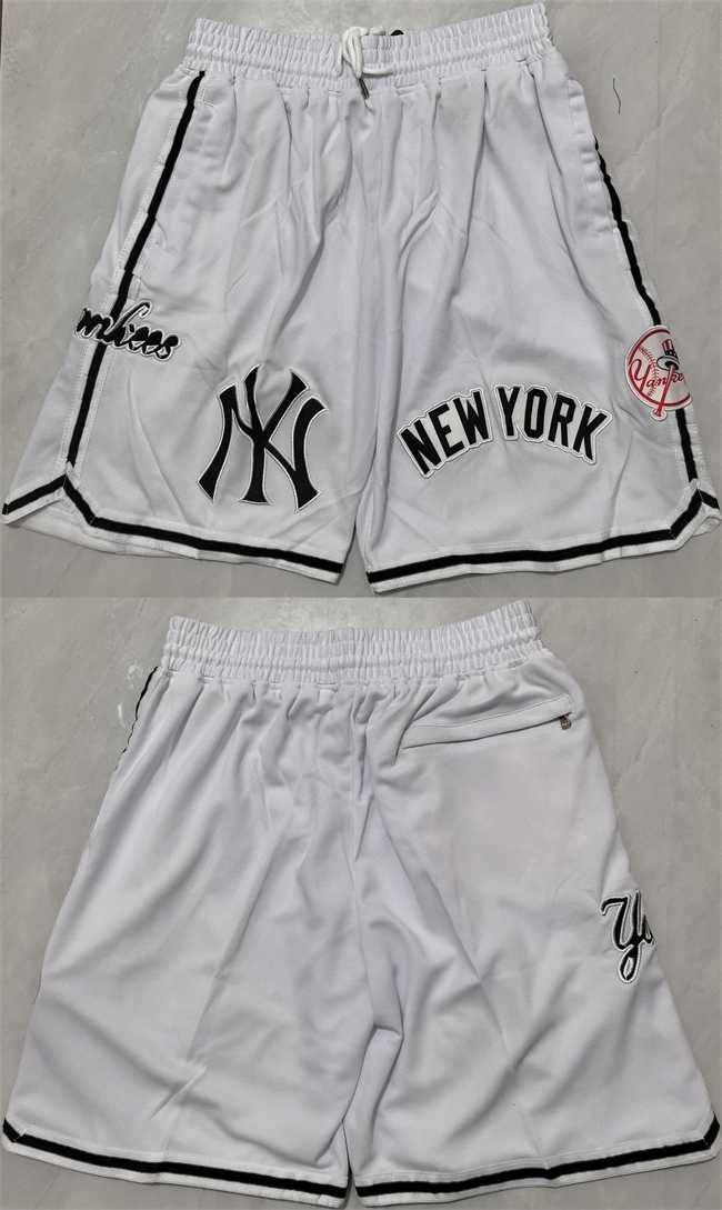 Mens New Yok Yankees White Shorts (Run Small)->mlb shorts->MLB Jersey