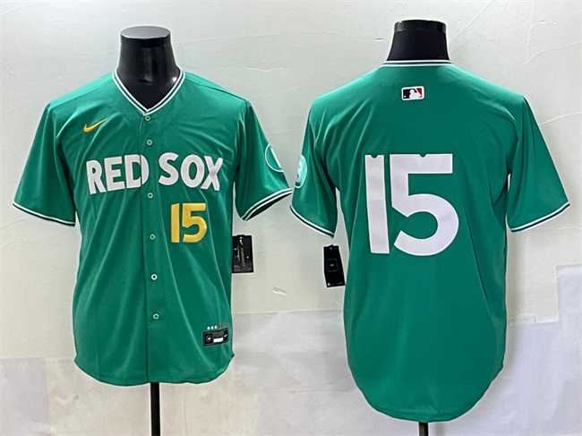 Mens Boston Red Sox #15 Dustin Pedroia Green 2025 City Connect Limited Stitched Baseball Jersey->boston red sox->MLB Jersey